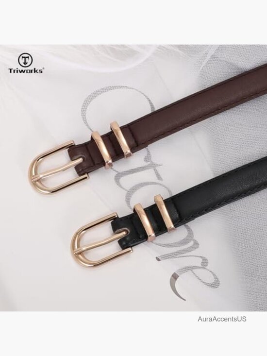 2 Pack Women Skinny Faux Leather Belts with Gold Buckle for Jeans Pants main image 7